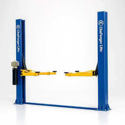 Two-Post Car Lift Engineered for Professional Use, 12,000 lb Capacity, Clear-Floor Design, Asymmetric Arms