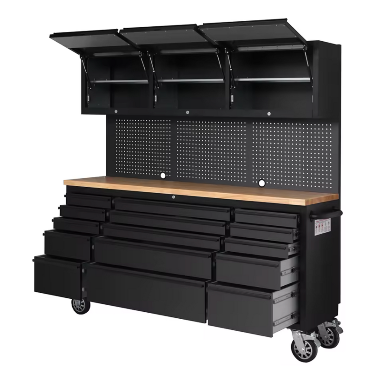 Tool Storage Workstation Built to Organize Heavy Tools, 18-Gauge Steel Frame, 200cm Length, 15 Soft-Close Drawers