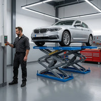Automotive Scissor Lift Built for Professional Use, 5500kg Capacity, Twin Hydraulic System, Low Profile Design — Lifestyle