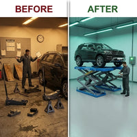 Automotive Scissor Lift Built for Professional Use, 5500kg Capacity, Twin Hydraulic System, Low Profile Design — Before & After